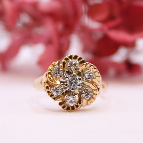Bague Bague florale Pierres blanches, Or jaune 58 Facettes