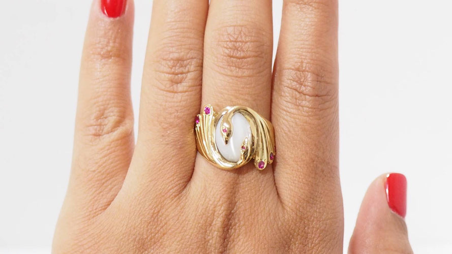 Bague Bague Toi et Moi Oiseaux pierre de Lune et Rubis 58 Facettes 31230