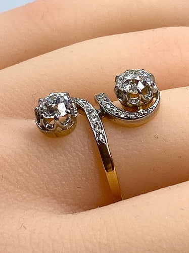 Bague 53 Bague en or blanc et or jaune 18 carats en diamants. Epoque 1900 58 Facettes AB267