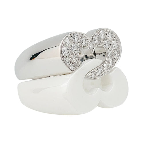 Bague 51 Bague Poiray "Sceau de Coeurs" en or blanc, céramique et diamants. 58 Facettes 31458