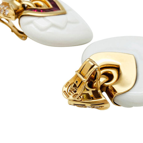 Boucles d'oreilles Boucles d'oreilles Bulgari "Chandra" en porcelaine, tourmalines et diamants. 58 Facettes 30913