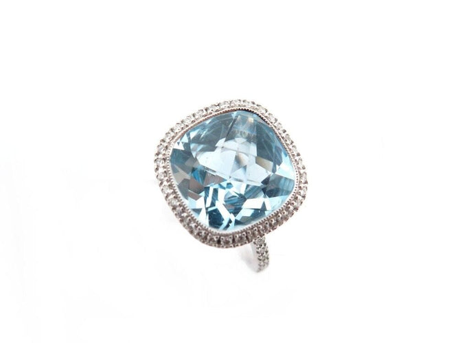 Bague 53 bague ISABELLE LANGLOIS solitaire coussin 53 topaze or blanc diamant 58 Facettes 254238