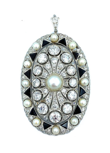 Pendentif Pendentif Belle-Epoque or blanc, platine, diamants, saphirs et perles 58 Facettes