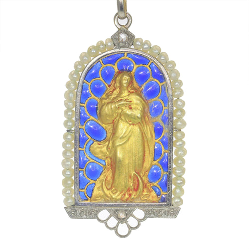 Pendentif Pendentif Médaille Marie Diamants et émail plique-à-jour 58 Facettes 23191-0429