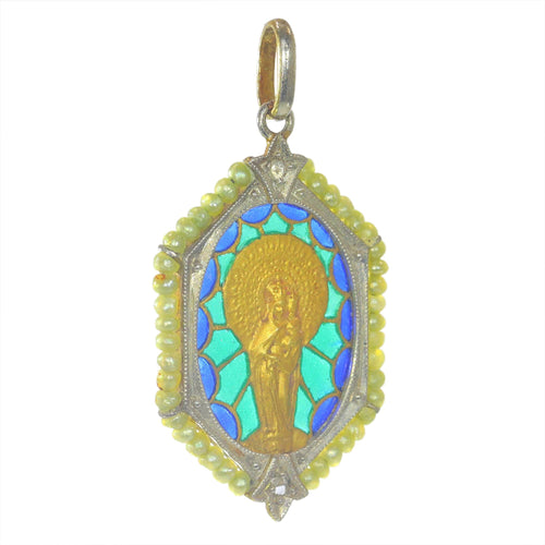 Pendentif Médaille Diamants et émail plique-a-jour 58 Facettes 23191-0426