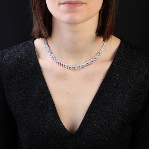 Collier Collier ancien plumes d'or blanc et diamants 58 Facettes 23-083B