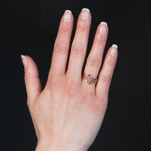 Bague 54 Bague ancienne 3 anneaux rubis diamants 58 Facettes 23-117