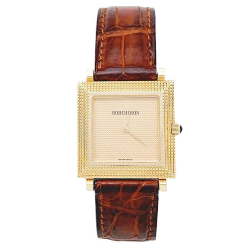 Montre Montre Boucheron, "Pointe de Diamants", or jaune, cuir. 58 Facettes 31358