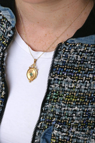 Pendentif Médaillon étoile or rose et turquoises 58 Facettes