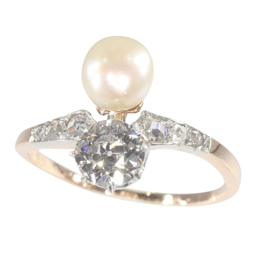 Bague 58 Bague Toi & Moi diamants et perle 58 Facettes 22327-0067