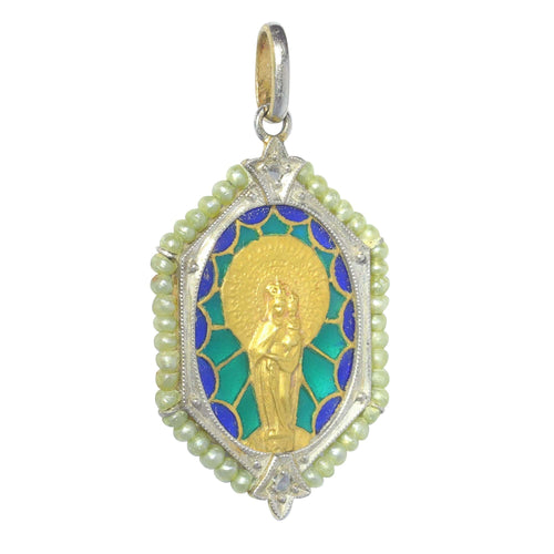 Pendentif Médaille Diamants et émail plique-a-jour 58 Facettes 23191-0426