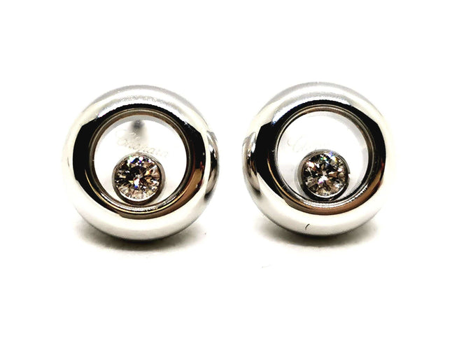 Boucles d'oreilles Chopard Boucles d'oreilles Puces Happy Diamonds Or blanc Diamant 58 Facettes 1440761CN