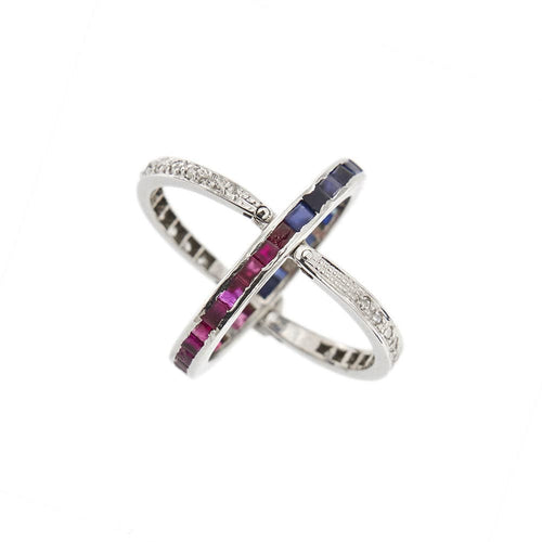 Bague 55 Bague Art Déco avec saphirs, rubis et diamants 58 Facettes 28944