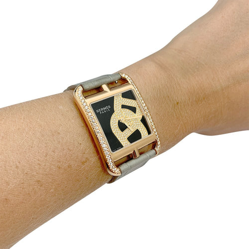 Montre Montre Hermès, "Cape Cod Chaîne d'Ancre Joaillier", or rose, cuir. 58 Facettes 31676