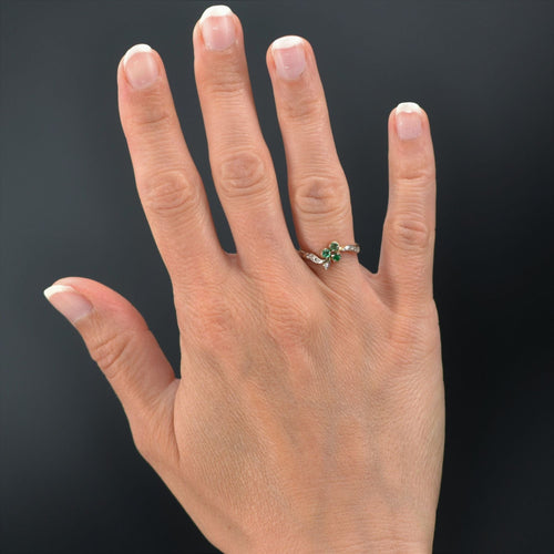 Bague 51 Bague ancienne trèfle d'émeraudes 58 Facettes 21-833A