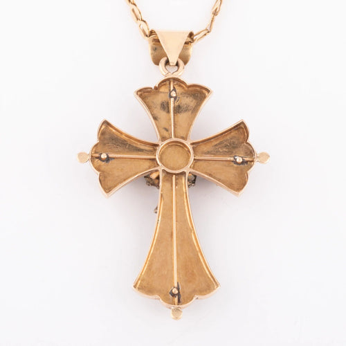 Pendentif Croix provençale or jaune et diamants 58 Facettes