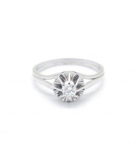 Bague 53 / Blanc/Gris / Or 750 Bague Solitaire Diamant 0.16 carat 58 Facettes 160274R