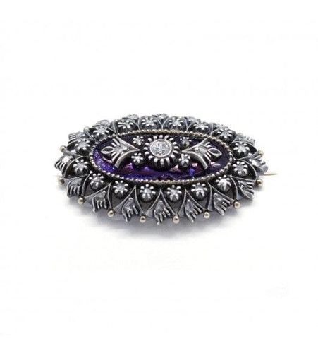 Broche 3.8cm x 2cm / Jaune et blanc / Or 750 et Argent 925 Broche Art Nouveau diamants et émail 58 Facettes 200039R