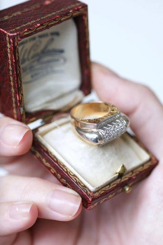 Bague Chevalière or rose et platine diamants 58 Facettes