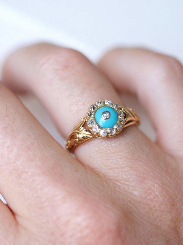 Bague Bague Marguerite pâte de verre turquoise et diamants 58 Facettes