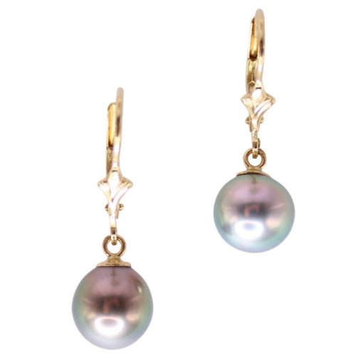 Boucles d'oreilles Dormeuses en or jaune, perles de Tahiti 58 Facettes