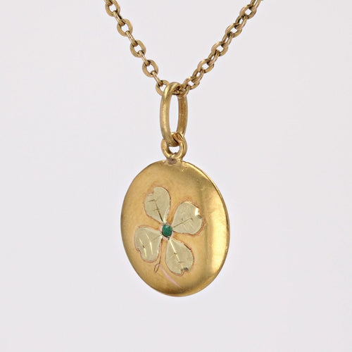 Pendentif Pendentif or jaune trèfle à 4 feuilles émeraude 58 Facettes 21-310