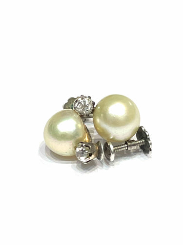 Boucles d'oreilles Boucles d’oreilles anciennes diamants et perles de culture 58 Facettes