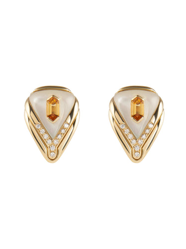 Boucles d'oreilles Boucles d'Oreilles Clips, Or Jaune, Diamants, Nacres et Citrines 58 Facettes