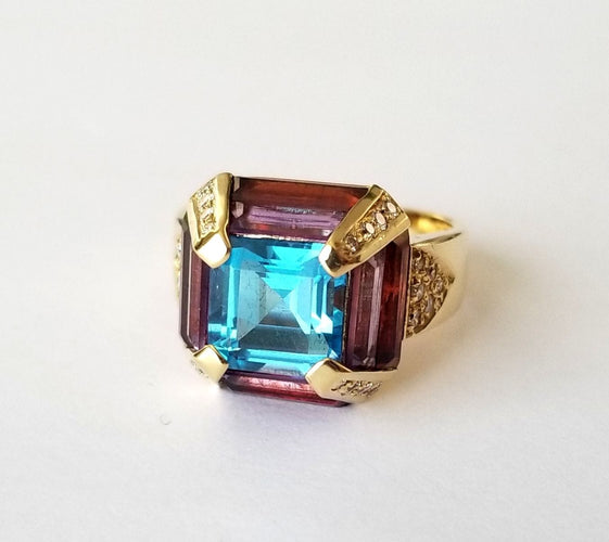 Bague Bague Topaze Améthystes Grenats Diamants 58 Facettes