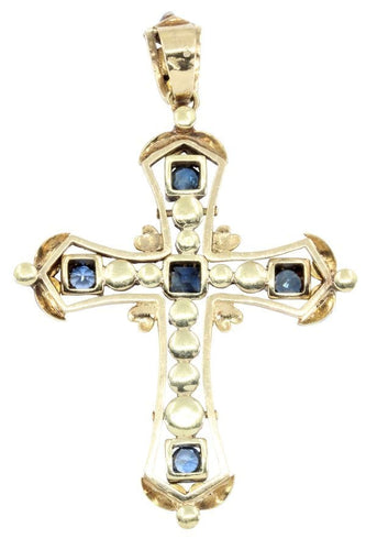 Pendentif CROIX ANCIENNE SAPHIRS ET DIAMANTS 58 Facettes 045791