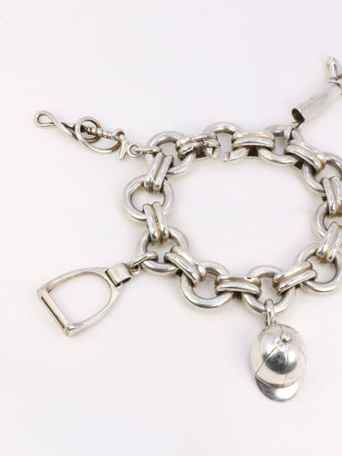 Bracelet Gaétan de Percin (attribué à HERMES) - Bracelet en argent et breloques thème hippique 58 Facettes 896