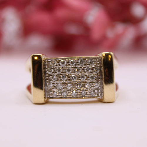Bague Bague large or jaune et pavage de diamants 58 Facettes