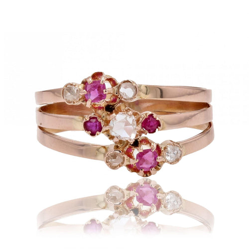 Bague 54 Bague ancienne 3 anneaux rubis diamants 58 Facettes 23-117