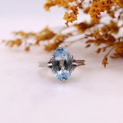 Bague Bague vintage Aigue-Marine ovale Style Marquise 58 Facettes