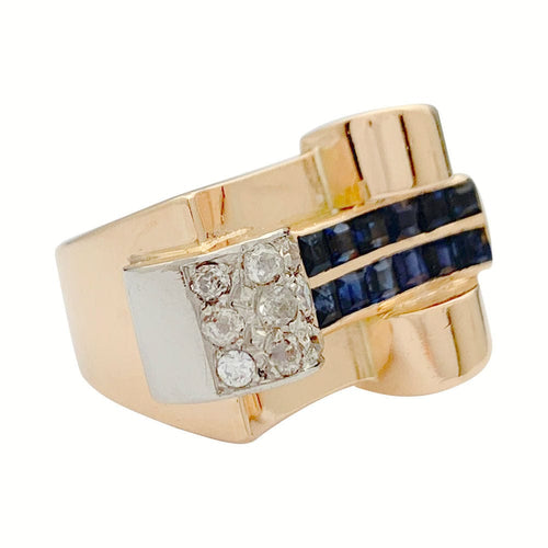 Bague 49 Bague Tank or rose, platine, saphirs, diamants. 58 Facettes 32016