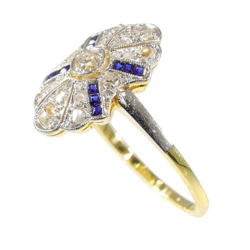 Bague 55 Bague de fiançailles Art Déco Diamant Saphir 58 Facettes 23263-0558