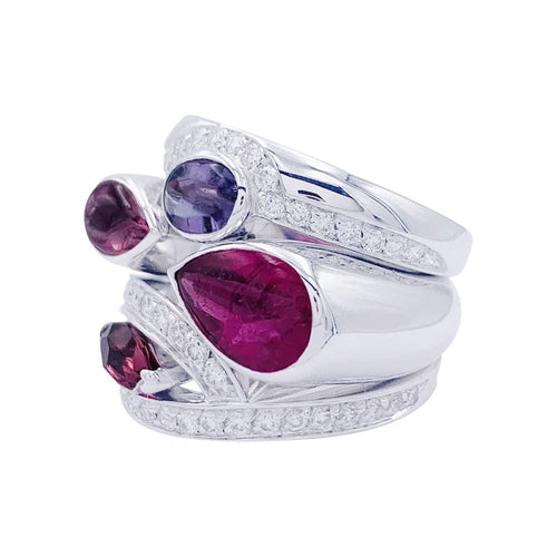 Bague 51 Bague Fred, "Princess K", or blanc, pierres de couleurs. 58 Facettes 32396
