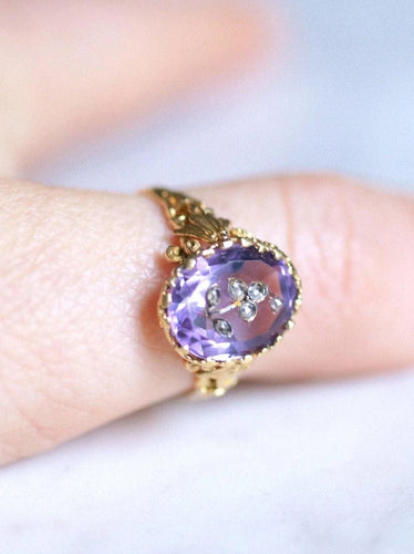 Bague Bague Victorienne intaille fleur améthyste et diamants sur or 58 Facettes