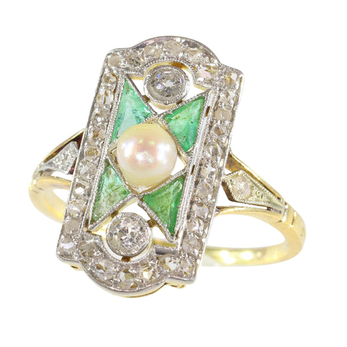 Bague 52 Design déco intemporel : bague diamant, émeraude et perle 58 Facettes 23251-0359