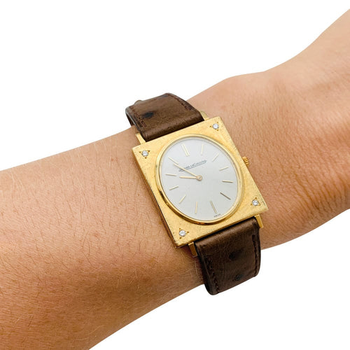 Montre Montre Jaeger Lecoultre en or jaune, diamants, bracelet cuir. 58 Facettes 29595