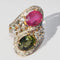Bague Bague cocktail toi et moi ,en or jaune et gris sertie de tourmalines 58 Facettes