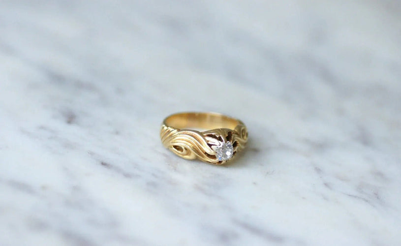 Bague 53 Bague jonc diamant volutes or jaune 58 Facettes