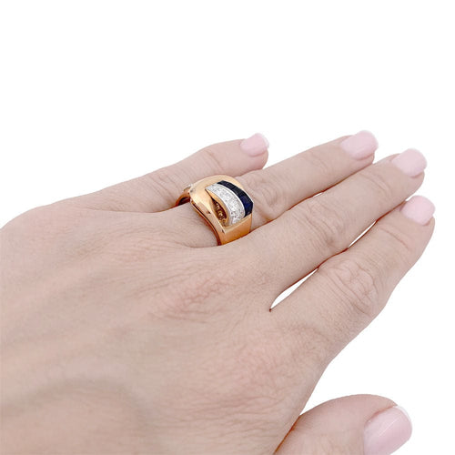 Bague 53 Bague "Tank", or jaune, saphirs, diamants. 58 Facettes 32837