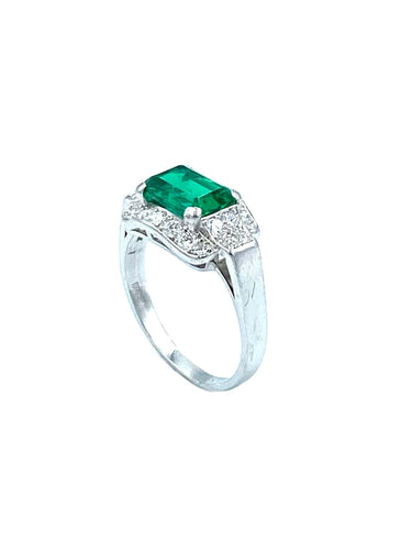 Bague Bague Art-Deco en platine, émeraude certifiée et diamants 58 Facettes