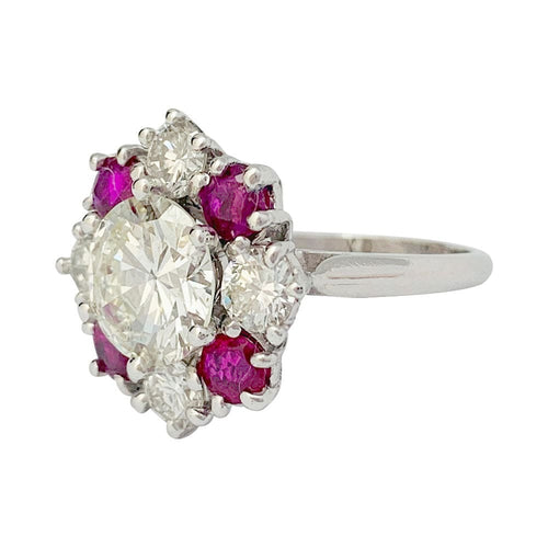 Bague 51 Bague diamant 2,22 carats à entourage diamants et rubis. 58 Facettes 31467
