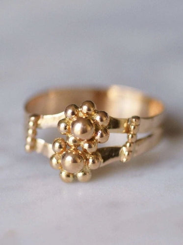 Bague Bague ancienne fleurs et boules en or 18Kt 58 Facettes