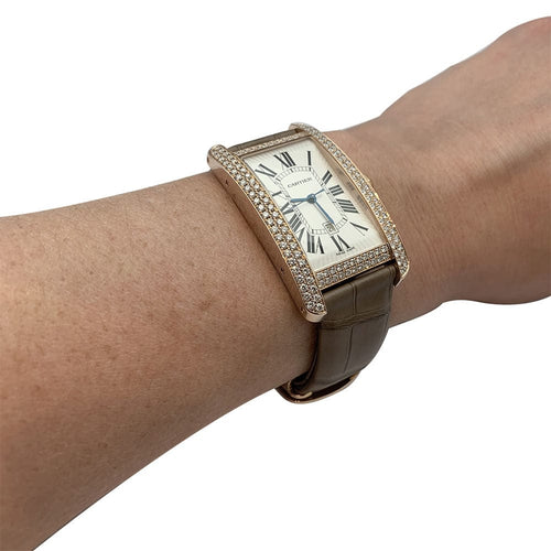 Montre Montre Cartier, "Tank Américaine", or rose, diamants. 58 Facettes 30347