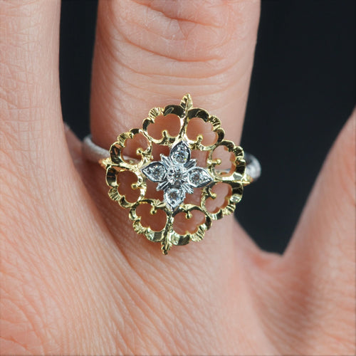 Bague 53 Bague diamants ors jaune et blanc arabesques grand modèle 58 Facettes AN198