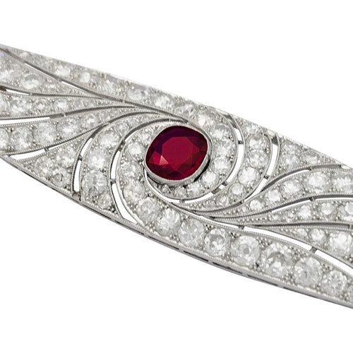 Broche Broche Art Déco en platine, rubis et diamants. 58 Facettes 31864