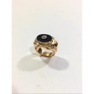 Bague 52 Bague Tank Or, Onyx Et Diamant 58 Facettes 986622